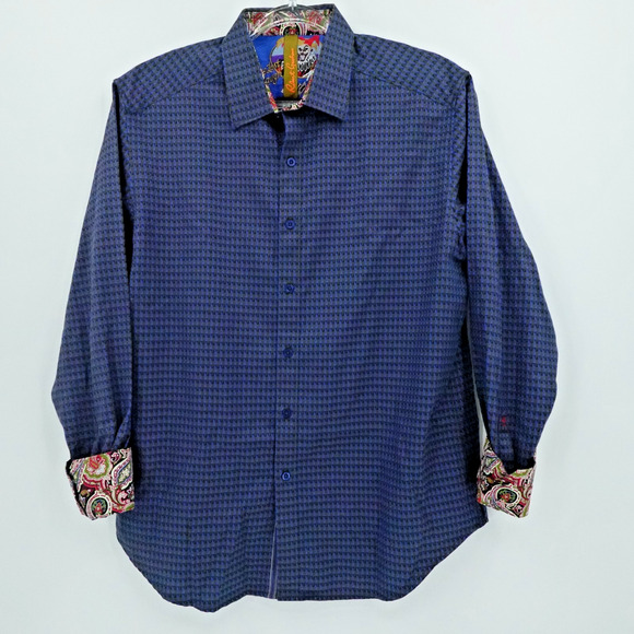 Robert Graham Shirt Mens L‎ Blue The Last Laugh Flip Cuff Geometric Joker Casual - Picture 1 of 12